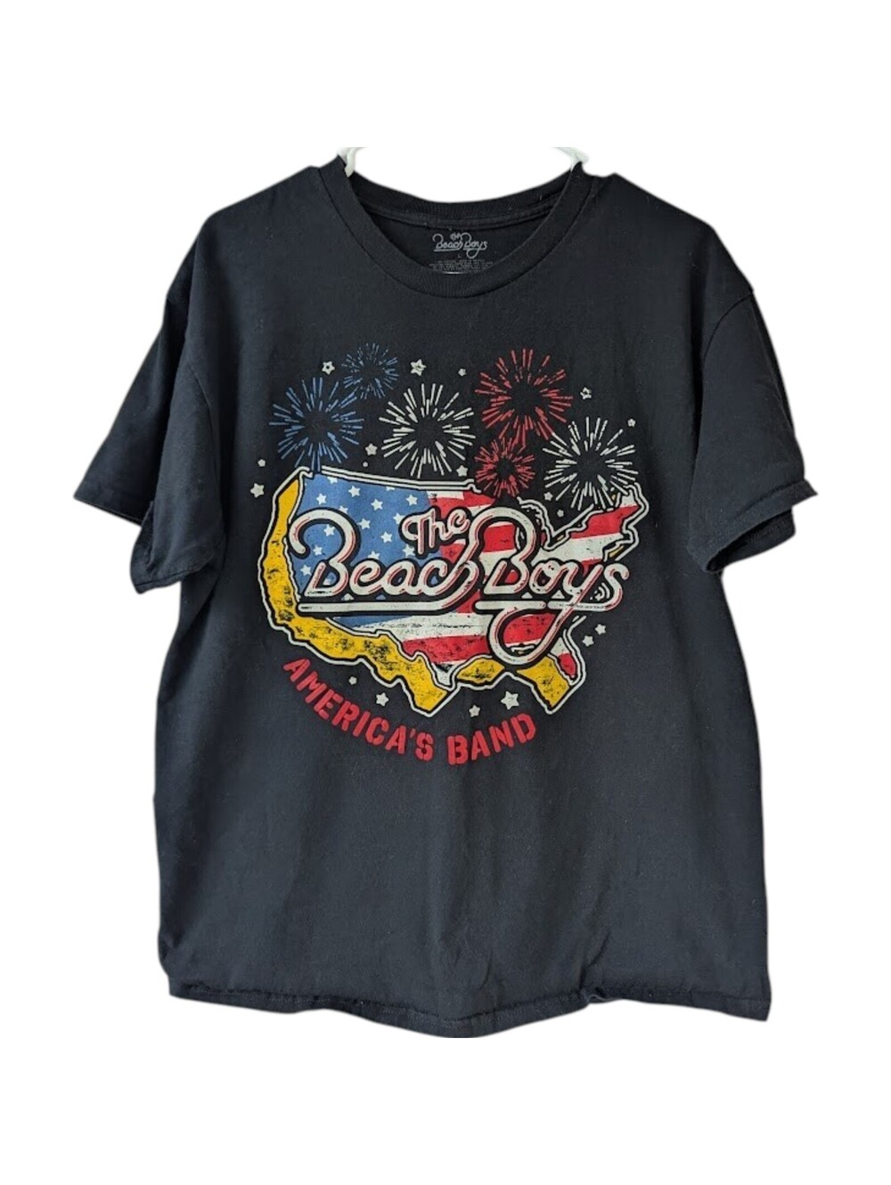 The Beach Boys Shirt Large L Black Americas Band USA Flag Fireworks Graphic Tee